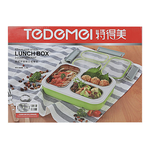 Tedemi Plastic & Stainless Steel Lunch Box - Green, BB1378GRN, 1.2 L  