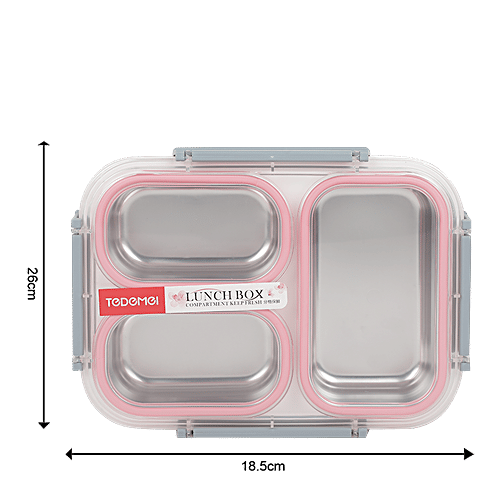 Tedemi Plastic & Stainless Steel Lunch Box - Pink, BB1378PNK, 1.2 L  
