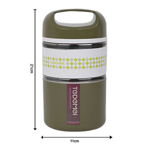 Tedemi Plastic & Stainless Steel Lunch Box - Green, BB1380GRN, 1.13 L  