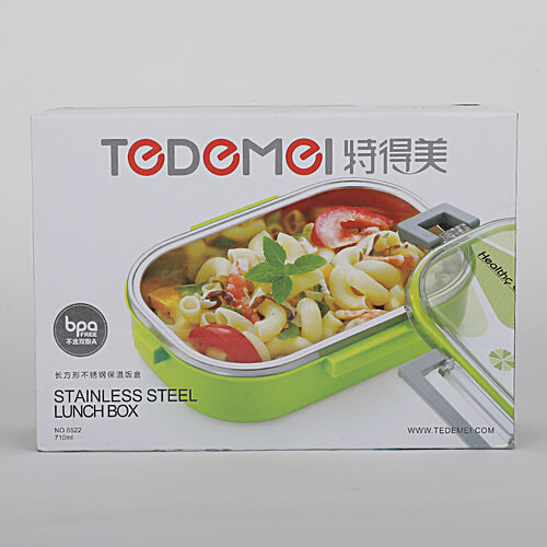 Tedemi Plastic & Stainless Steel Lunch Box - Blue, BB1381BLU, 710 ml  