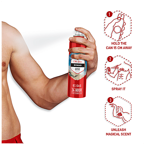 Old Spice Deodorant Body Spray - Nomad, 0% Gas & 24 Hour Freshness, Long-Lasting Fragrance, 140 ml  0% Gas