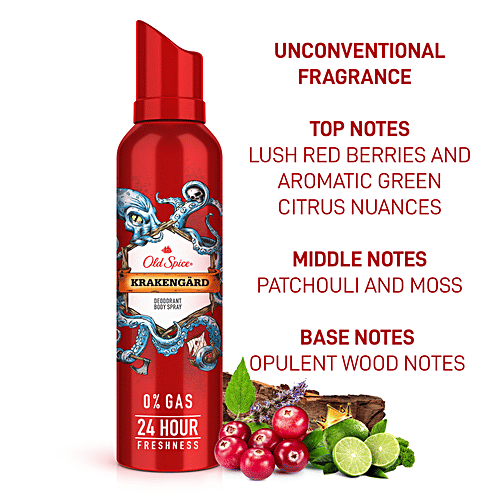 Old Spice Deodorant Body Spray - Krakengard, 0% Gas & 24 Hour Freshness, Long-Lasting Fragrance, 140 ml 0% Gas