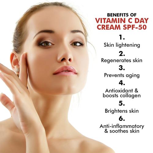 INATUR  Vitamin C Day Cream - Hyaluronic Acid, SPF 50, Skin Brightening & Repair, No Paraben Artificial Chemicals & Talc, 50 g  