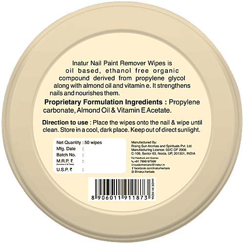 Inatur Nail Paint Remover Wipes, 30 pcs  Ethanol Free