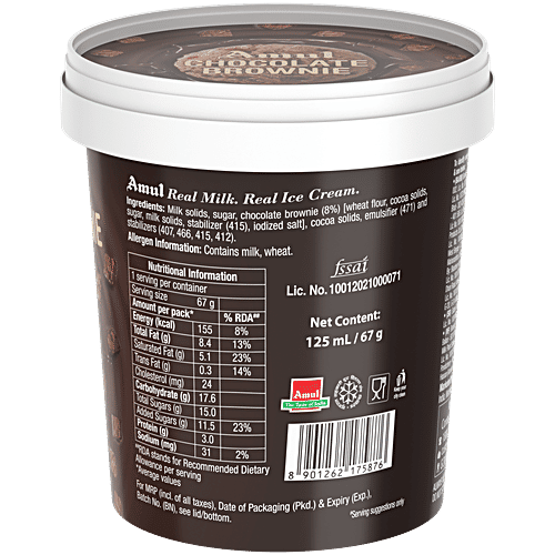 Amul Chocolate Brownie Ice Cream, 125 ml Cup 