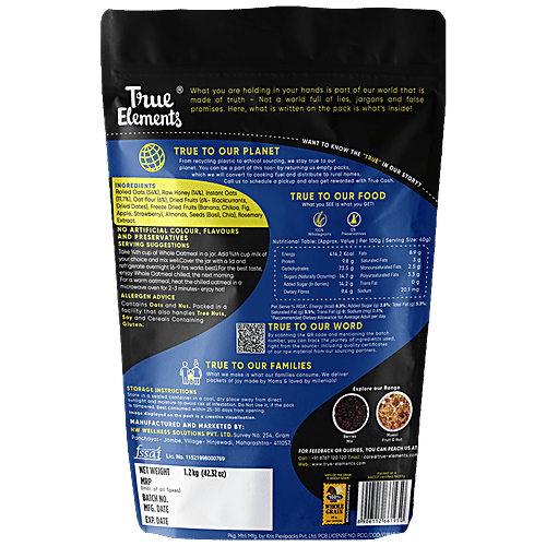 True Elements Whole Oatmeal With Chia & Real Fruits - High In Protein & Fibre, 1. 2 kg  High in Fibre & Protein