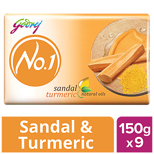 Godrej No.1 Bathing Soap - Sandal & Turmeric, 150 g (Pack of 9) 