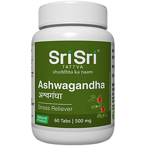 Sri Sri Tattva Ashwagandha - Stress Reliever, 500 mg, 60 pcs  Paraben Free