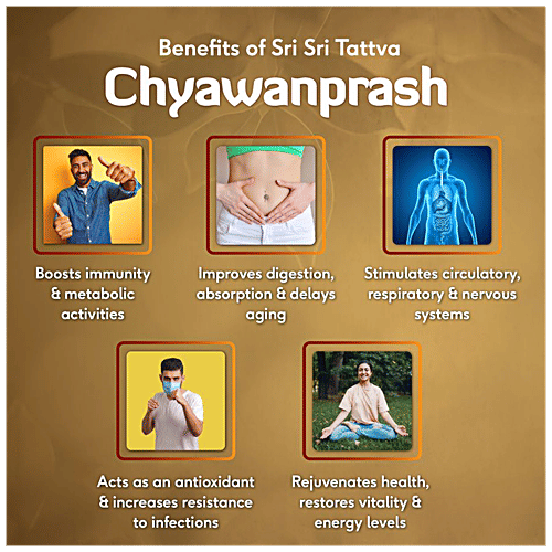 Sri Sri Tattva Chyawanprash, 500 g Jar Herbal Immunity Booster with 40+ Ayurvedic Ingredients for Better Strength and Stamina