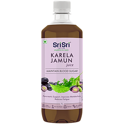 Sri Sri Tattva Karela Jamun Juice, 1 Litre - Ayurvedic Juice to Help Maintain Healthy Sugar Levels - Natural - No Added Sugar, 1 L  