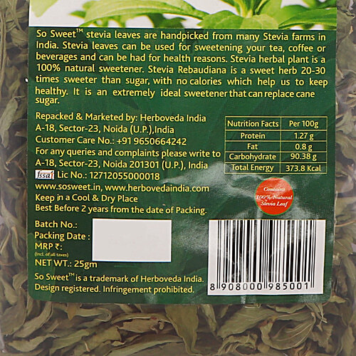 So Sweet Stevia Leaf, 25 g Pouch Natural, No Calories Sweetener