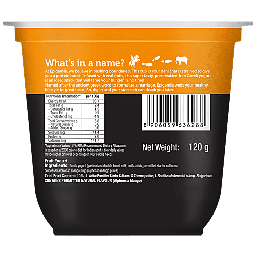 Epigamia  Greek Yogurt - Mango, 120 g Cup 