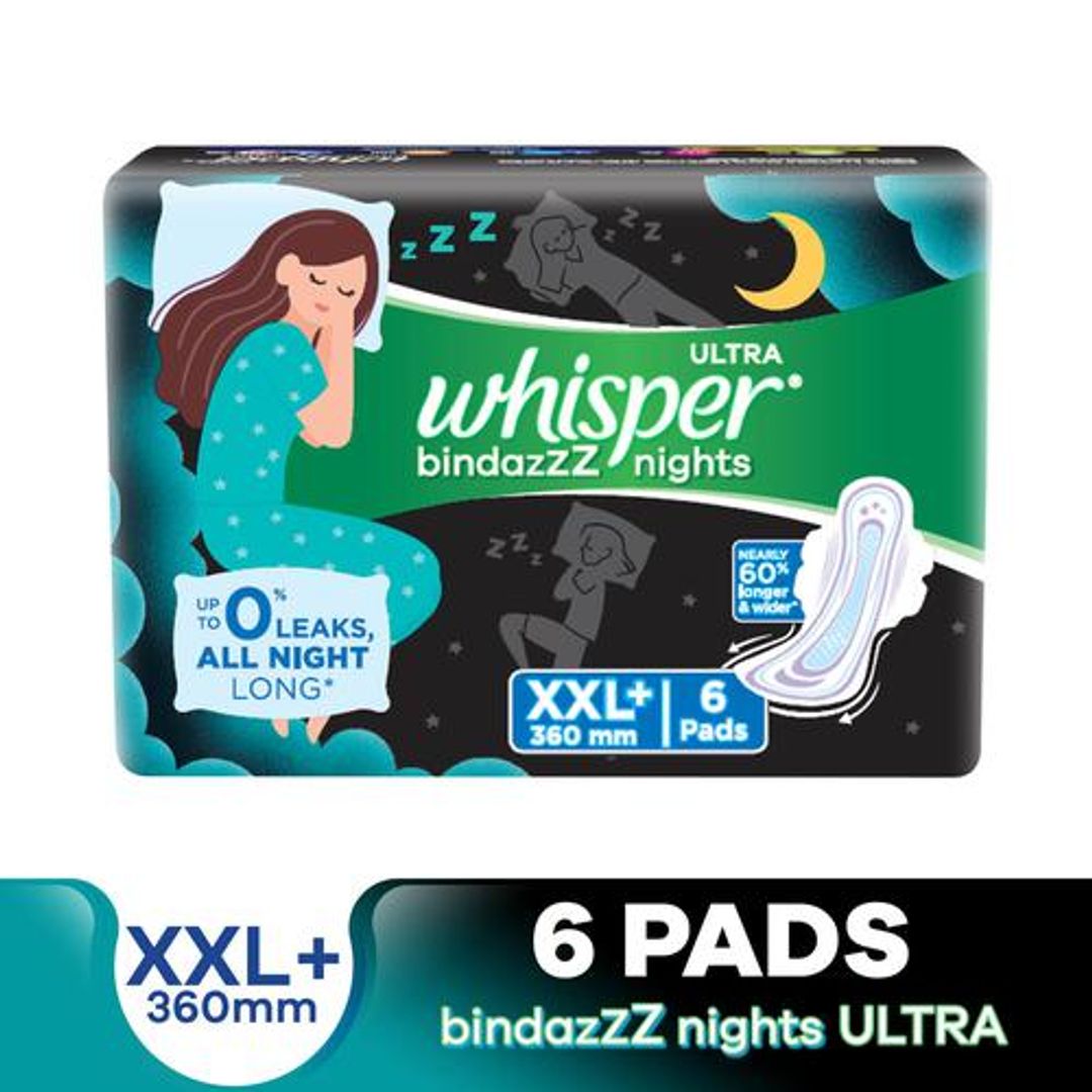 Whisper  Ultra Nights Sanitary Pad With Wings - XXL Plus, 6 pcs 
