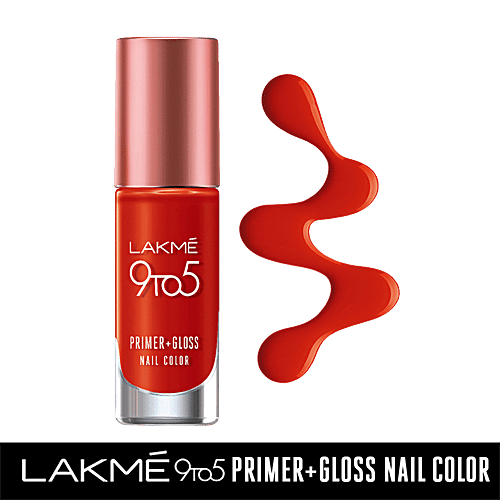 Lakme 9To5 Primer + Gloss Nail Colour - Cherry Red,, 6 ml  