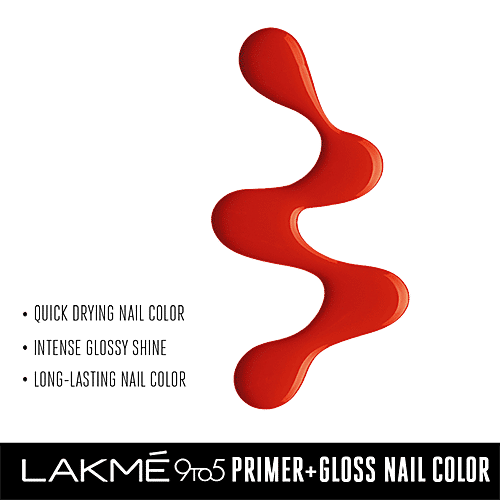Lakme 9To5 Primer + Gloss Nail Colour - Cherry Red,, 6 ml  