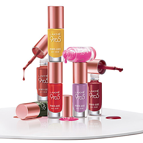 Lakme 9To5 Primer + Gloss Nail Colour - Cherry Red,, 6 ml  