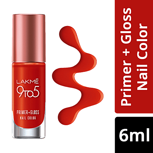 Lakme 9To5 Primer + Gloss Nail Colour - Cherry Red,, 6 ml  