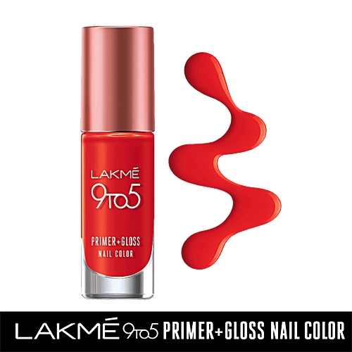 Lakme 9To5 Primer + Gloss Nail Colour - Red Splash, 6 ml  