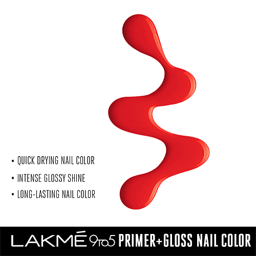 Lakme 9To5 Primer + Gloss Nail Colour - Red Splash, 6 ml  