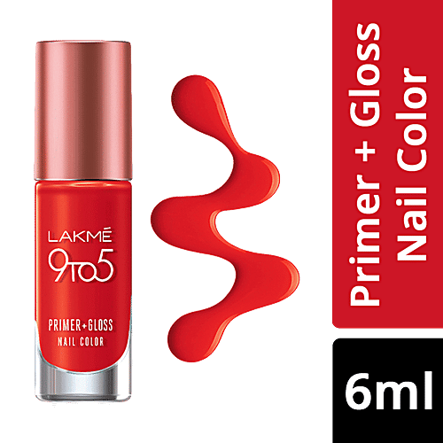 Lakme 9To5 Primer + Gloss Nail Colour - Red Splash, 6 ml  