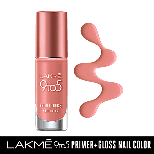 Lakme 9To5 Primer + Gloss Nail Colour - Peach Blossom, 6 ml  