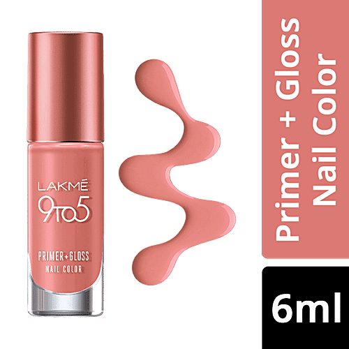 Lakme 9To5 Primer + Gloss Nail Colour - Peach Blossom, 6 ml  