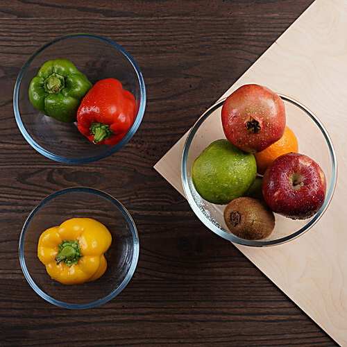 bb home Glass Borosilicate Mixing Bowl Set, 3 pcs (800 ml + 1.05 l + 1.6 l) Dishwasher Safe