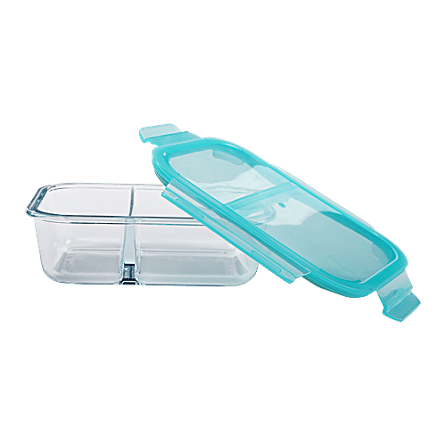 bb home Glass Lunch Box/Storage Borosilicate Container - With Compartment, Leak Proof, Sea Green, 980 ml  Dishwasher, Microwave & Freezer Safe