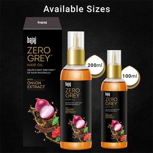 Bajaj Zero Grey Anti-Greying Hair Oil - Delay Greying Of Hair Naturally, Natural Actives, 200 ml  