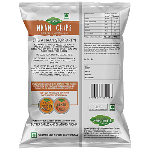 Wingreens Farms Naan Chips - Tez Tandoori, 30 g  Baked Not Fried