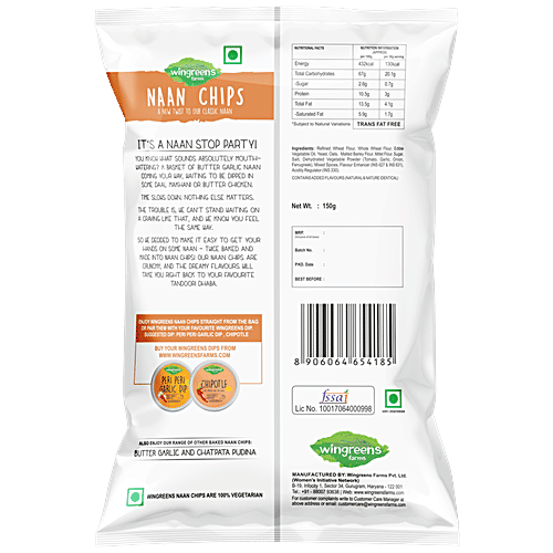 Wingreens Farms Naan Chips - Tez Tandoori, 150 g  Baked Not Fried