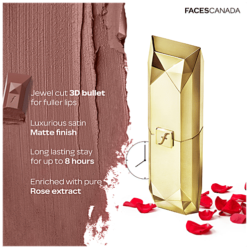 Faces Canada Ultime Pro Belle De Luxe Jewel Cut Lipstick - Luxurious Satin Matte Finish, 3.8 g Coco Rouge 03 Enriched with Pure Rose Extract