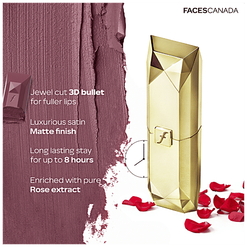 Faces Canada Ultime Pro Belle De Luxe Jewel Cut Lipstick - Luxurious Satin Matte Finish, 3.8 g Raging Mauve 13 Enriched with Pure Rose Extract