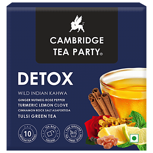 Cambridge Tea Party Detox Wild Indian Kahwa Tulsi Green Tea, 250 g (10 Bags x 2.5 g Each) Vegan