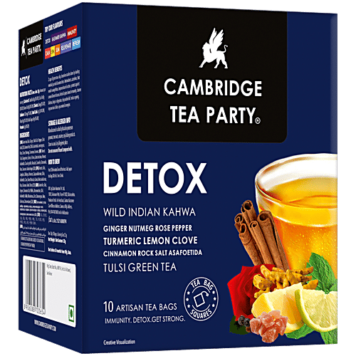 Cambridge Tea Party Detox Wild Indian Kahwa Tulsi Green Tea, 250 g (10 Bags x 2.5 g Each) Vegan
