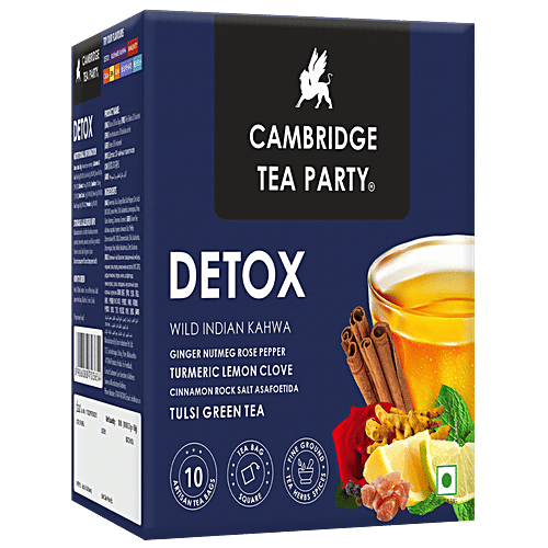 Cambridge Tea Party Detox Wild Indian Kahwa Tulsi Green Tea, 250 g (10 Bags x 2.5 g Each) Vegan