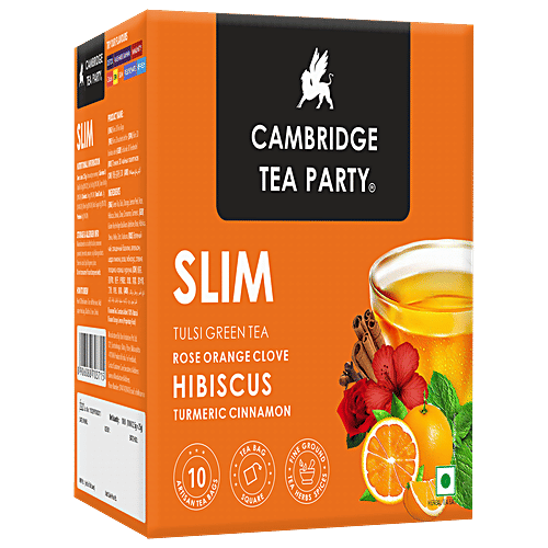 Cambridge Tea Party Slim Tulsi Green Tea - Rose, Orange, Hibiscus, Clove, Turmeric, Cinnamon, 25 g (10 Bags x 2.5 g Each) Vitamin Burst
 Healthy Skin & Hair