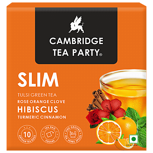 Cambridge Tea Party Slim Tulsi Green Tea - Rose, Orange, Hibiscus, Clove, Turmeric, Cinnamon, 25 g (10 Bags x 2.5 g Each) Vitamin Burst
 Healthy Skin & Hair