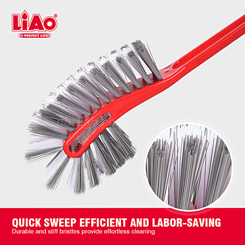 Liao Toilet Cleaning Brush - Plastic Handle, Nylon Bristles, Double Sided Hockey, Red, 1 pc  Solid Grip