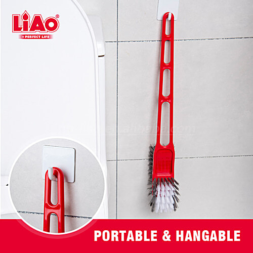 Liao Toilet Cleaning Brush - Plastic Handle, Nylon Bristles, Double Sided Hockey, Red, 1 pc  Solid Grip