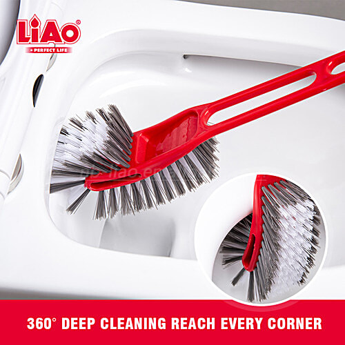 Liao Toilet Cleaning Brush - Plastic Handle, Nylon Bristles, Double Sided Hockey, Red, 1 pc  Solid Grip