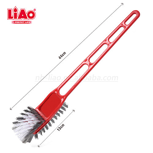 Liao Toilet Cleaning Brush - Plastic Handle, Nylon Bristles, Double Sided Hockey, Red, 1 pc  Solid Grip