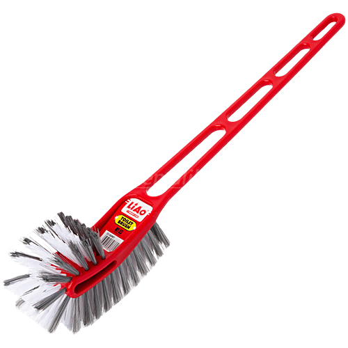 Liao Toilet Cleaning Brush - Plastic Handle, Nylon Bristles, Double Sided Hockey, Red, 1 pc  Solid Grip