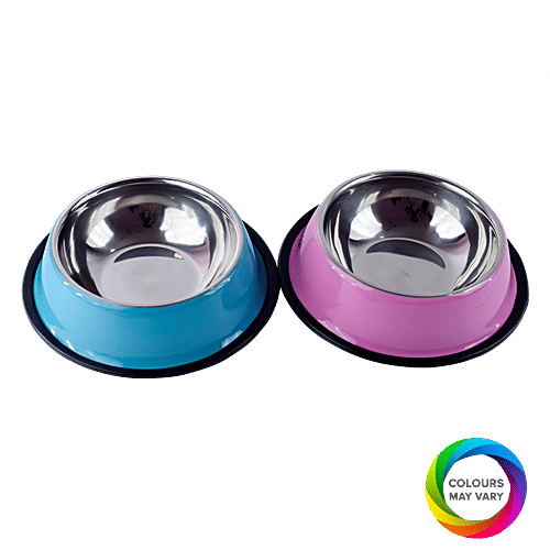 DP Pet SS Food Bowl - Round, Medium, Assorted Colour, BB1521, 1 pc  