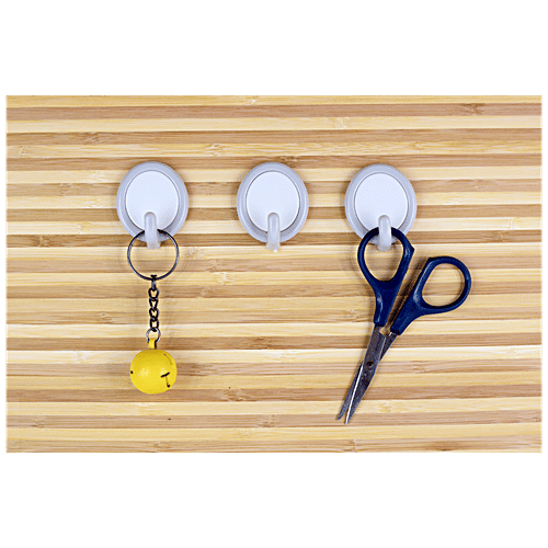 bb home Plastic Hook - Self Adhesive/Stickable, Round Shape, 3 pcs For Multipurpose Use