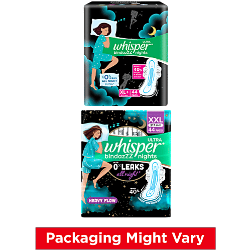 Whisper  Ultra Overnight Sanitary Pads With Wings - XL Plus, 44 pcs  
