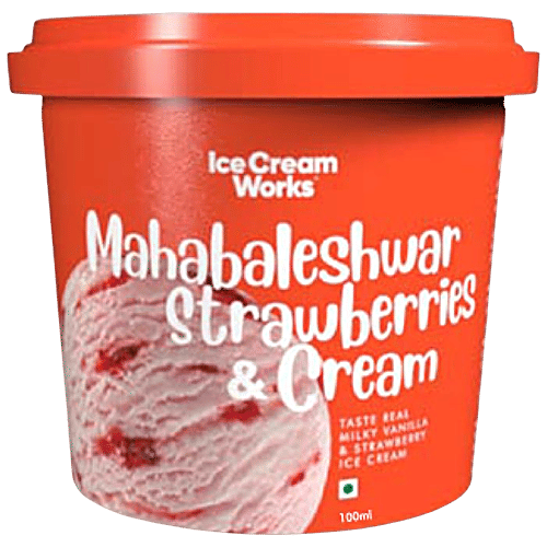 Ice Cream Works Mahabaleshwar Strawberries & Cream Ice Cream - Luxury Milk, 100 ml