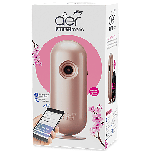 Godrej Aer Smart Matic Bluetooth Enabled Automatic Air Freshener Kit - Passion, 2200 sprays, 1 pc (1 machine + 1 refill) 2200 Sprays, Smart Scheduler