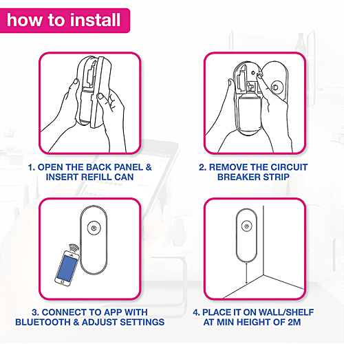 Godrej Aer Smart Matic Bluetooth Enabled Automatic Air Freshener Kit - Passion, 2200 sprays, 1 pc (1 machine + 1 refill) 2200 Sprays, Smart Scheduler