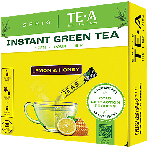 Sprig Tea TE.A Green Tea - Lemon & Honey, Fully Soluble, For Weight Loss, Detox & Immunity, 17.5 g (25 Sachets x 0.7 g each) Zero Fat